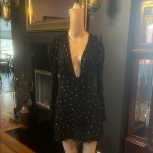 Reformation Black Floral V-Neck Dress